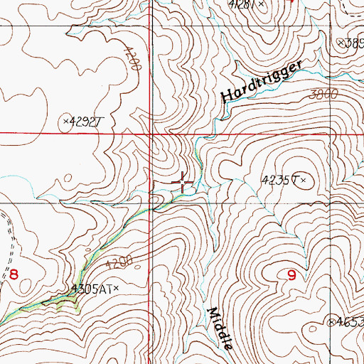 Topographic Map of Middle Fork Hardtrigger Creek, ID