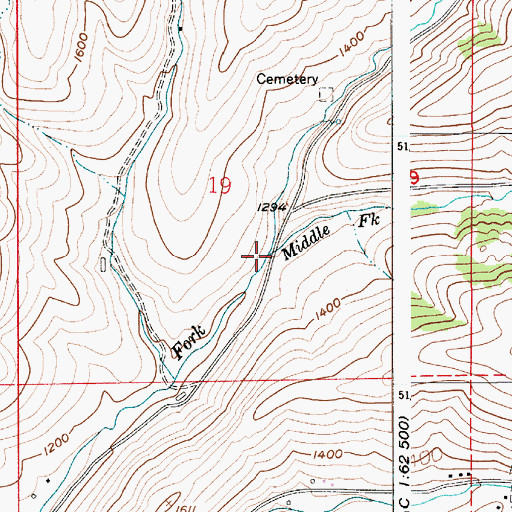 Topographic Map of Middle Fork Tom Beall Creek, ID