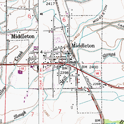 Topographic Map of Middleton, ID