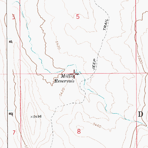Topographic Map of Millin Reservoir, ID