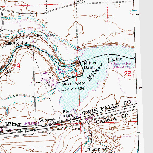 Topographic Map of Milner Dam, ID