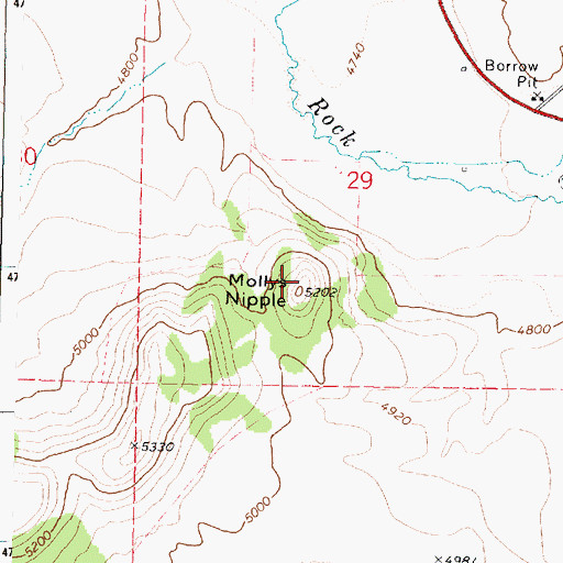 Topographic Map of Mollys Nipple, ID