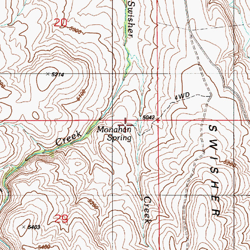 Topographic Map of Monahan Spring, ID