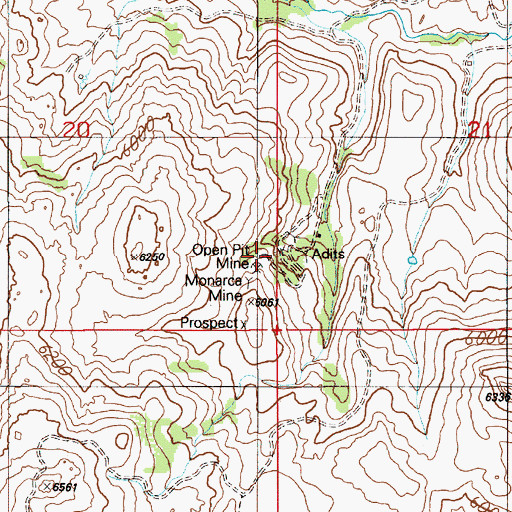 Topographic Map of Monarca Mine, ID