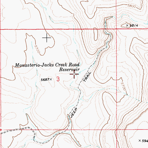 Topographic Map of Monasterio-Jacks Creek Reservoir, ID