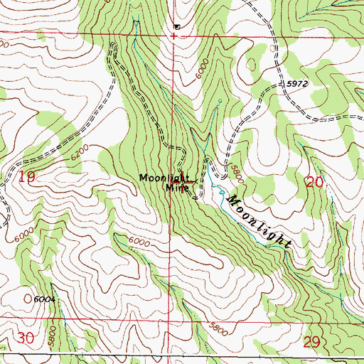 Topographic Map of Moonlight Mine, ID