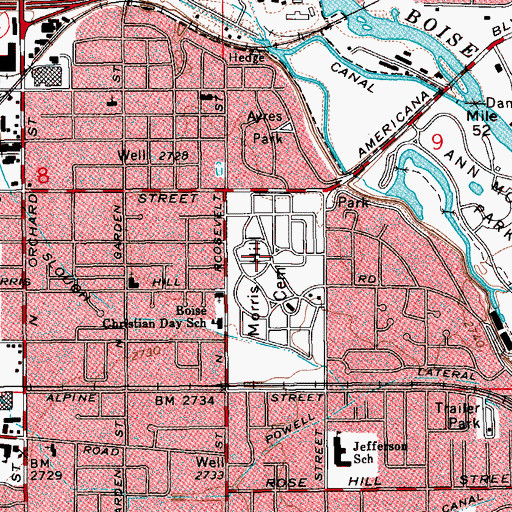 Topographic Map of Morris Hill Cemetery, ID