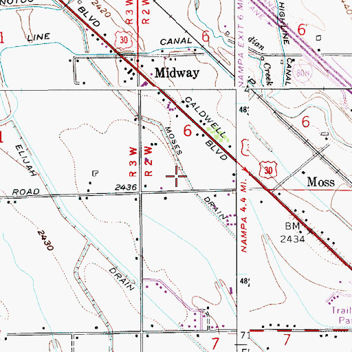 Topographic Map of Moses Drain, ID