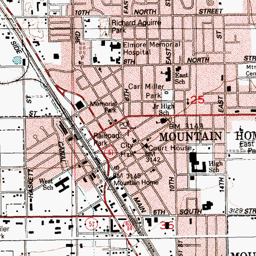 Topographic Map of Mountain Home, ID