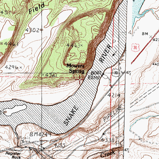 Topographic Map of Mowers Spring, ID