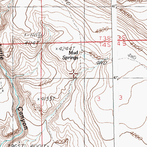 Topographic Map of Mud Springs, ID