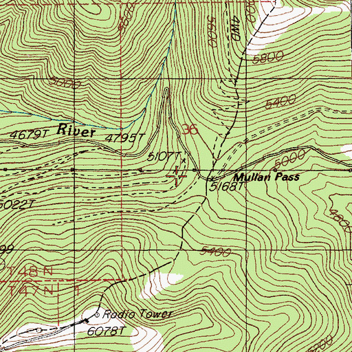 Topographic Map of Mullan Pass, ID