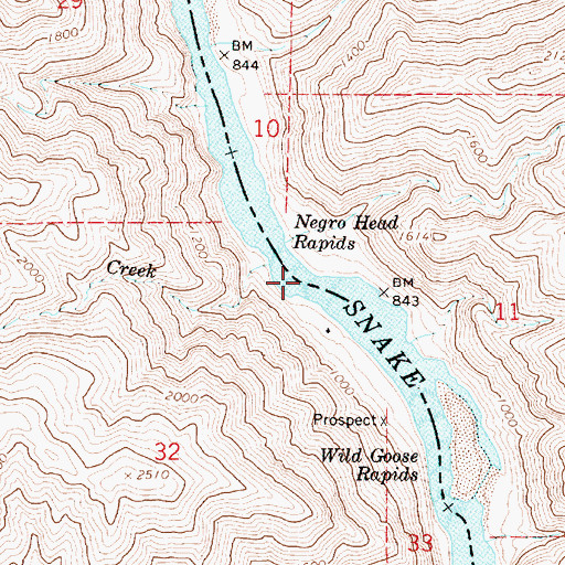 Topographic Map of Negro Head Rapids, ID