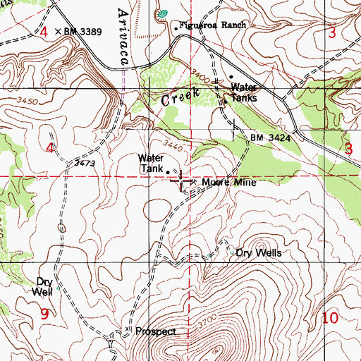 Topographic Map of Moore Mine, AZ