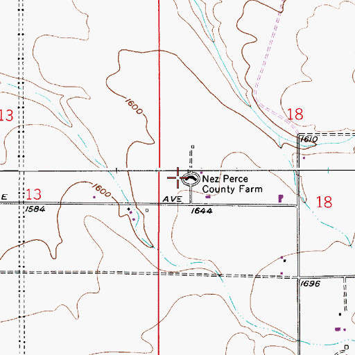 Topographic Map of Nez Perce County Farm, ID