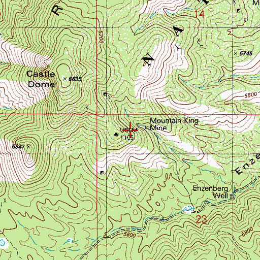 Topographic Map of Mountain King Mine, AZ