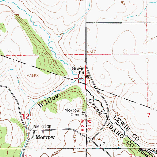 Topographic Map of North Fork Willow Creek, ID