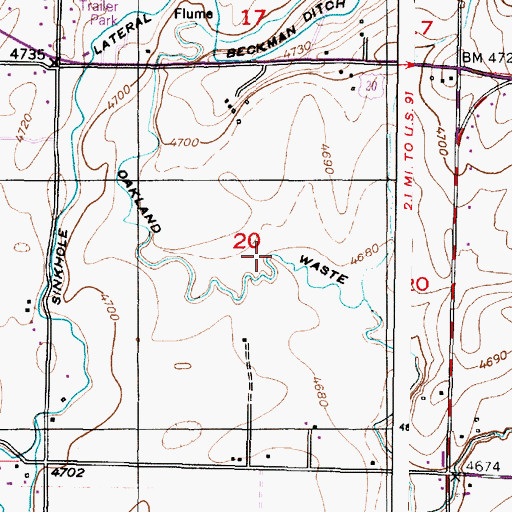 Topographic Map of Oakland Waste, ID