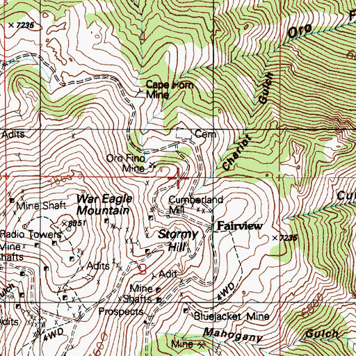 Topographic Map of Oro Fino Mine, ID