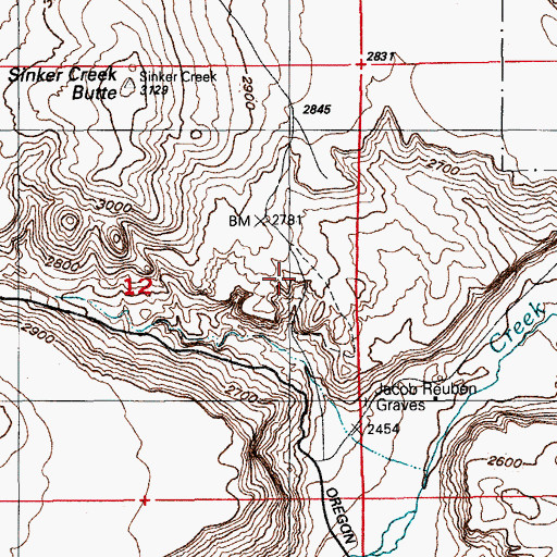 Topographic Map of Otter Massacre Site, ID