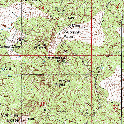 Topographic Map of Narragansett Mine, AZ
