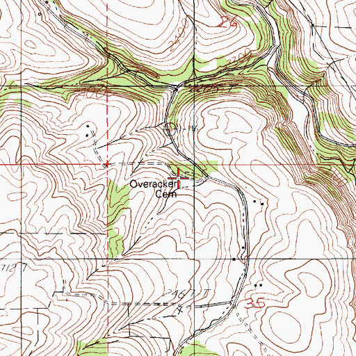Topographic Map of Overacker Cemetery, ID