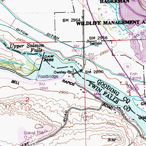 Topographic Map of Owsley Bridge, ID