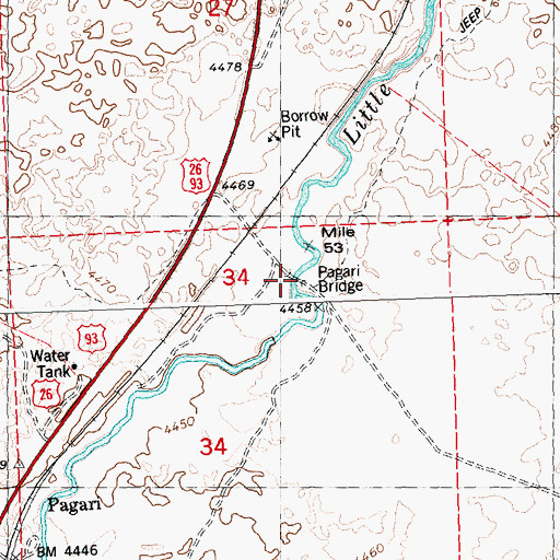 Topographic Map of Pagari Bridge, ID