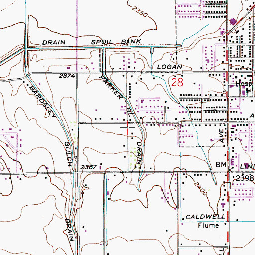 Topographic Map of Parker Gulch Drain, ID
