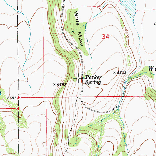 Topographic Map of Parker Spring, ID