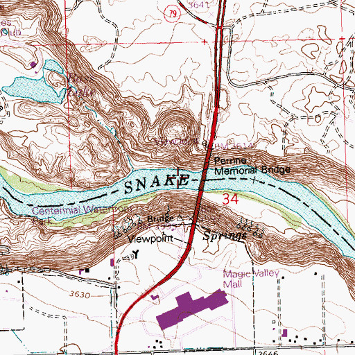 Topographic Map of Perrine Memorial Bridge, ID