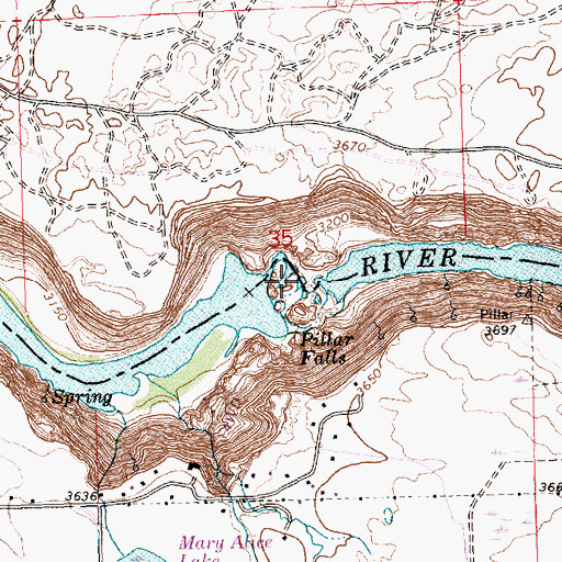 Topographic Map of Pillar Falls, ID