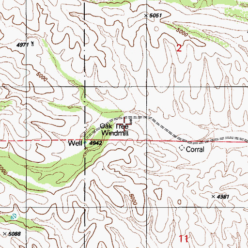 Topographic Map of Oak Tree Windmill, AZ