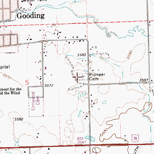 Topographic Map of Pioneer Cemetery, ID