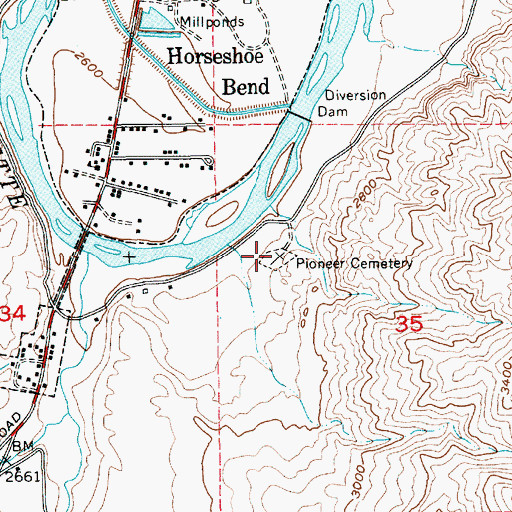 Topographic Map of Pioneer Cemetery, ID
