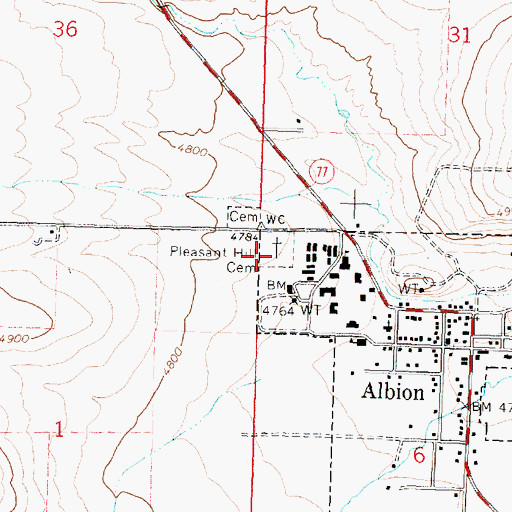 Topographic Map of Pleasant Hill Cemetery, ID