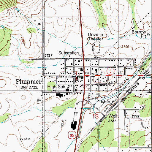 Topographic Map of Plummer, ID