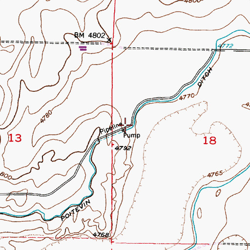 Topographic Map of Poitevin Ditch, ID