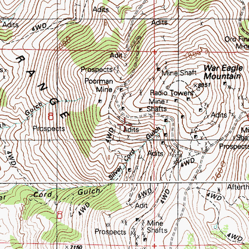 Topographic Map of Poorman Mine, ID