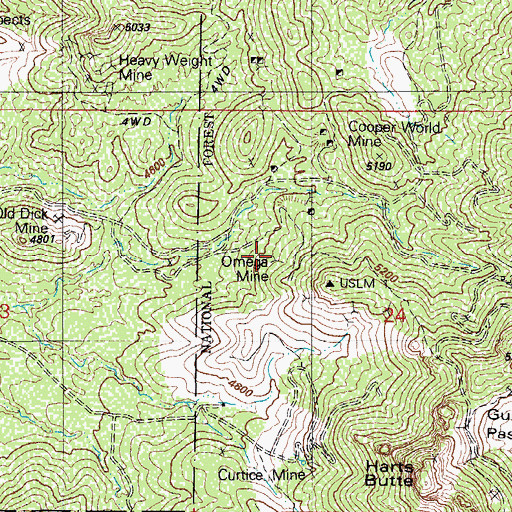 Topographic Map of Omega Mine, AZ