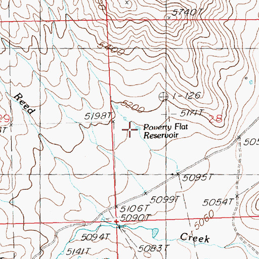 Topographic Map of Poverty Flat Reservoir, ID