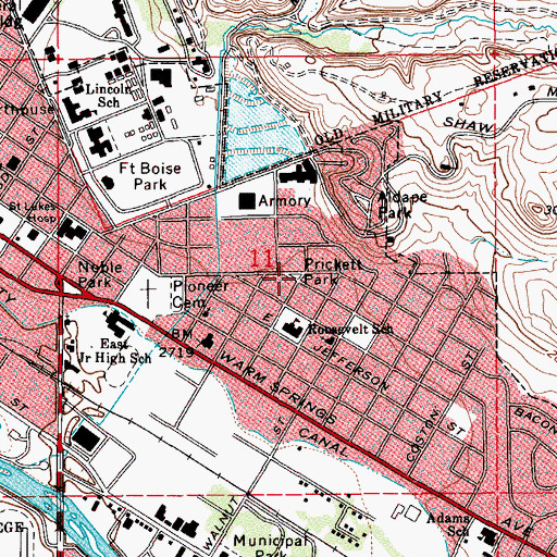 Topographic Map of Prickett School, ID