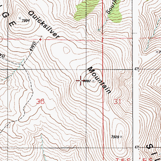 Topographic Map of Quicksilver Mountain, ID