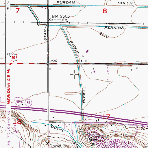 Topographic Map of Rachel Drain, ID