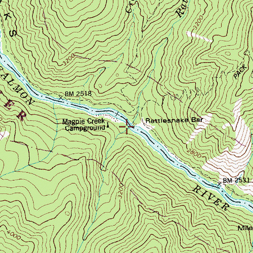 Topographic Map of Rattlesnake Bar, ID