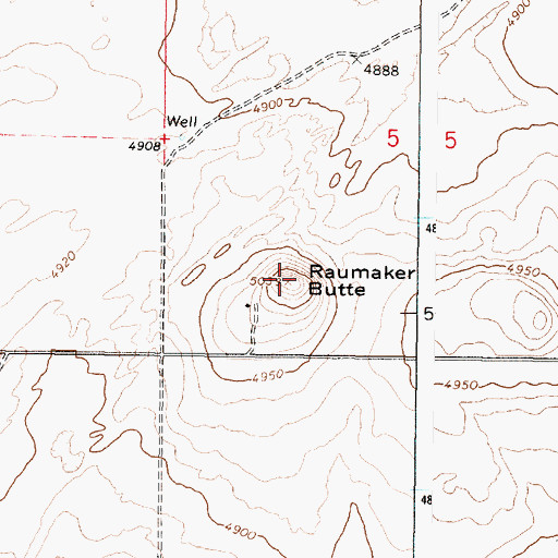 Topographic Map of Raumaker Butte, ID