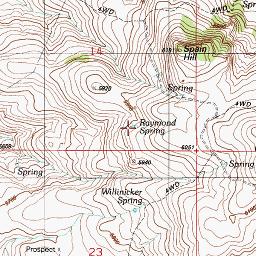 Topographic Map of Raymond Spring, ID