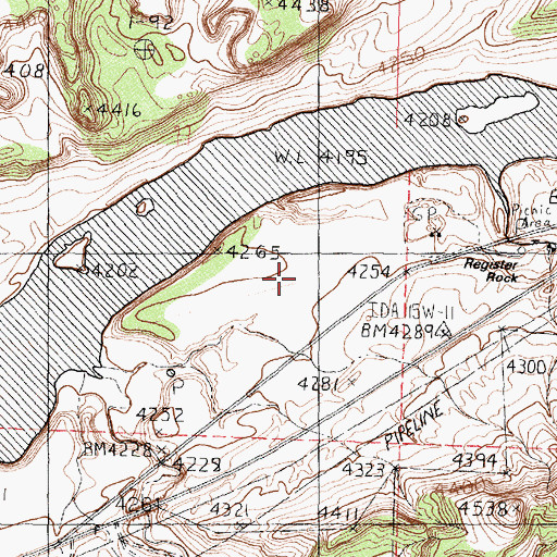 Topographic Map of Register Rock State Picnic Ground, ID