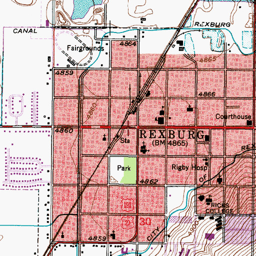 Topographic Map of Rexburg, ID