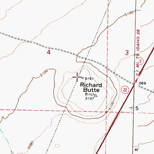 Topographic Map of Richard Butte, ID
